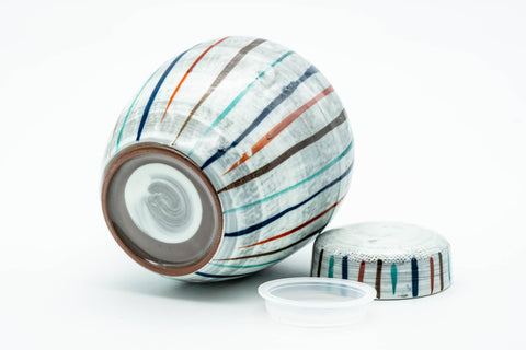 Japanese Chatsubo - Striped Brush Stroke Glazed Tea Canister - 200ml