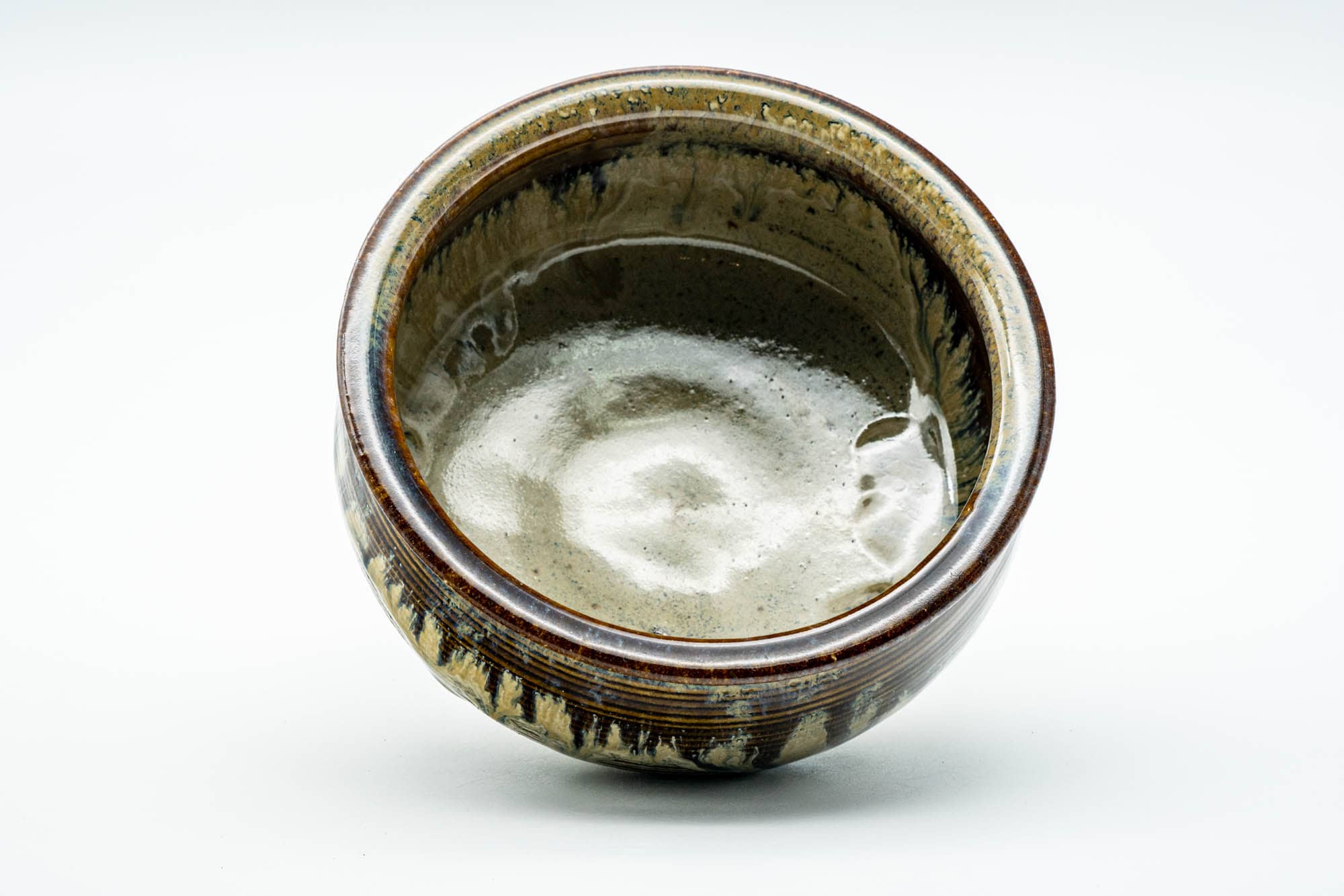 Japanese Kensui - Spiraling Brown Drip-Glazed Water Bowl - 350ml