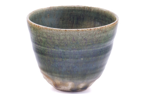 Japanese Teacups - Pair of Large Green Blue Drip-Glazed Yunomi - 300ml