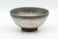 Tezumi — Japanese Matcha Bowl - Grey White Chrysanthemum Kiyomizu-yaki Chawan - 200ml — front view from another angle