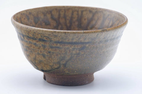 Tezumi — Japanese Matcha Bowl - Brown Green Mottled Drip-Glazed Chawan - 200ml — tipped to show the interior