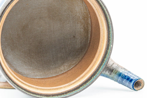 Japanese Kyusu - Blue Brown Wavy Body Nozomi Teapot - 225ml - Tezumi