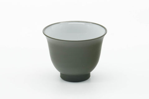 Tezumi — Japanese Teacup - Plum Blossom Ryokudei Tokoname White Inner-Glazed Yunomi - 60ml — front view from another angle