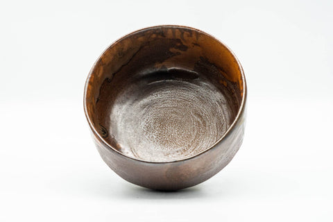 Japanese Matcha Bowl - Mottled Brown-Orange Glazed Hantsutsu-gata Chawan - 300ml - overhead view into the interior