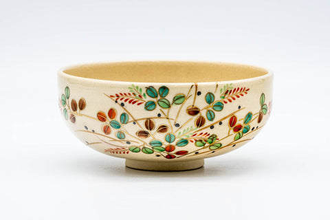Tezumi — Japanese Matcha Bowl - Colourful Flowers Kyo-yaki Summer Chawan - 200ml — front view from another angle