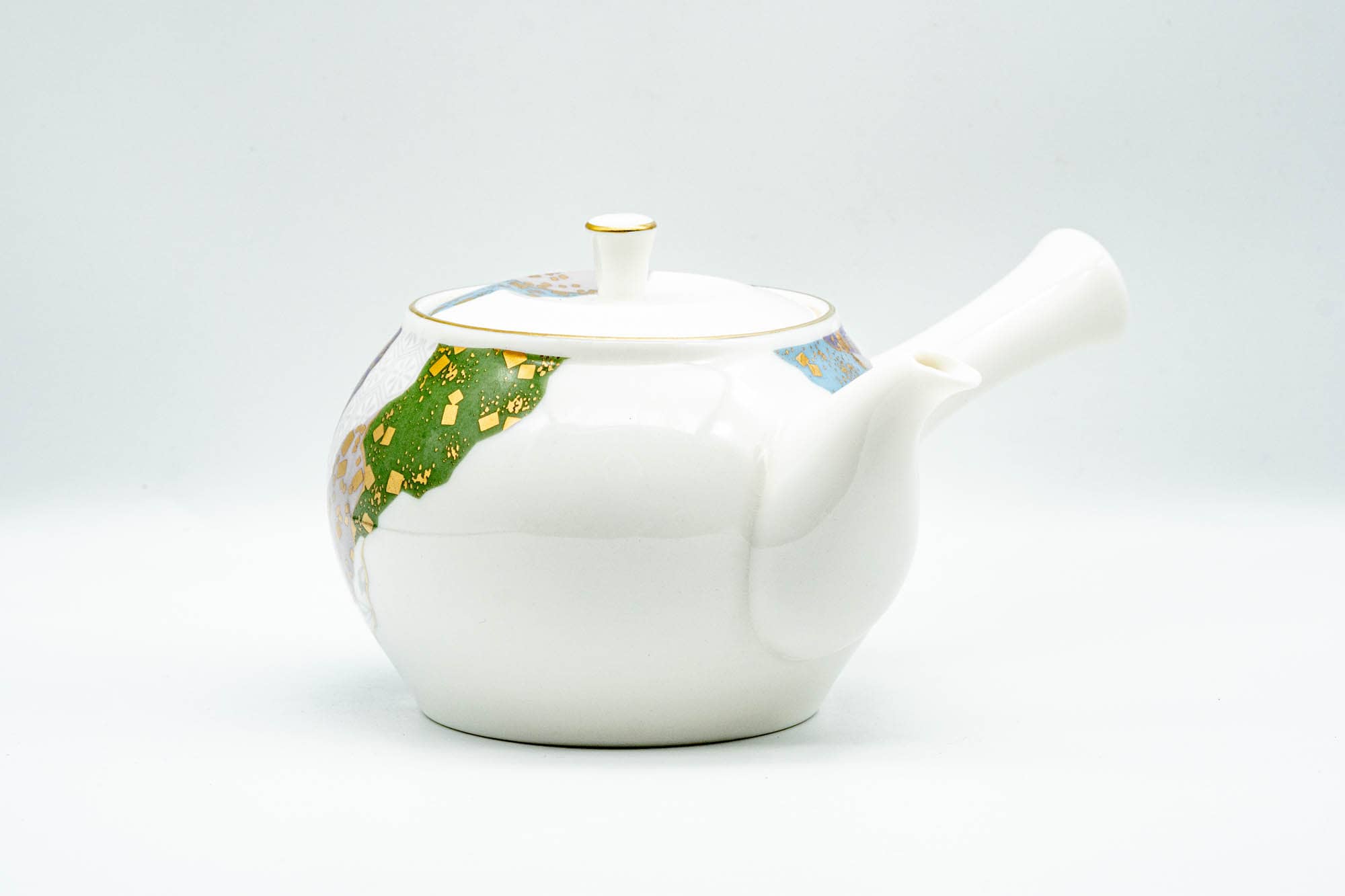 Japanese Kyusu - Wavy Decorated Porcelain Arita-yaki Debeso Teapot - 400ml