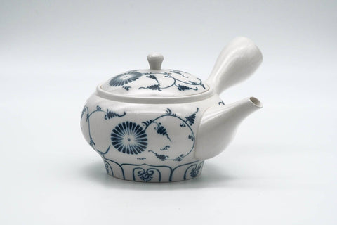 Japanese Kyusu - Blue Floral Arita-yaki Mesh Filter Teapot - 340ml