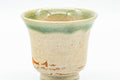 Japanese Teacups - Set of 5 Beige Green Glazed Guinomi - 40ml - front view of a single cup showing the green overglaze