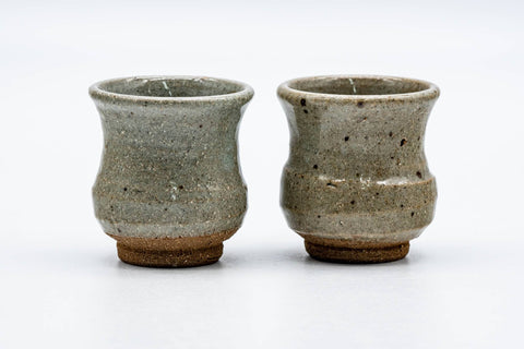 Japanese Teacup - Pair of Sage Glazed Floral Karatsu-yaki Guinomi - 50ml