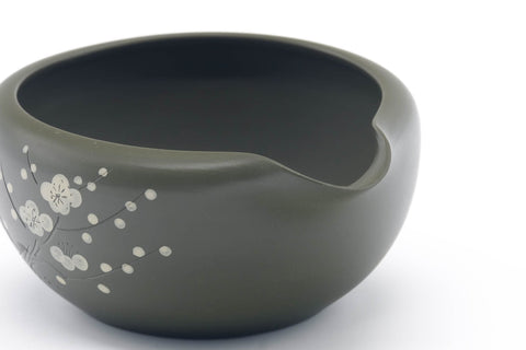 Tezumi — Japanese Katakuchi - Plum Blossoms Ryokudei Tokoname Water Cooler - 180ml — closeup of the glaze
