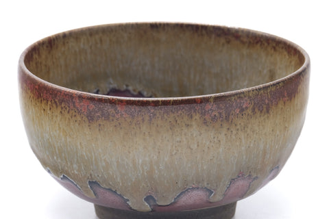 Japanese Matcha Bowl - Brown Yellow Drip-Glazed Chawan - 350ml