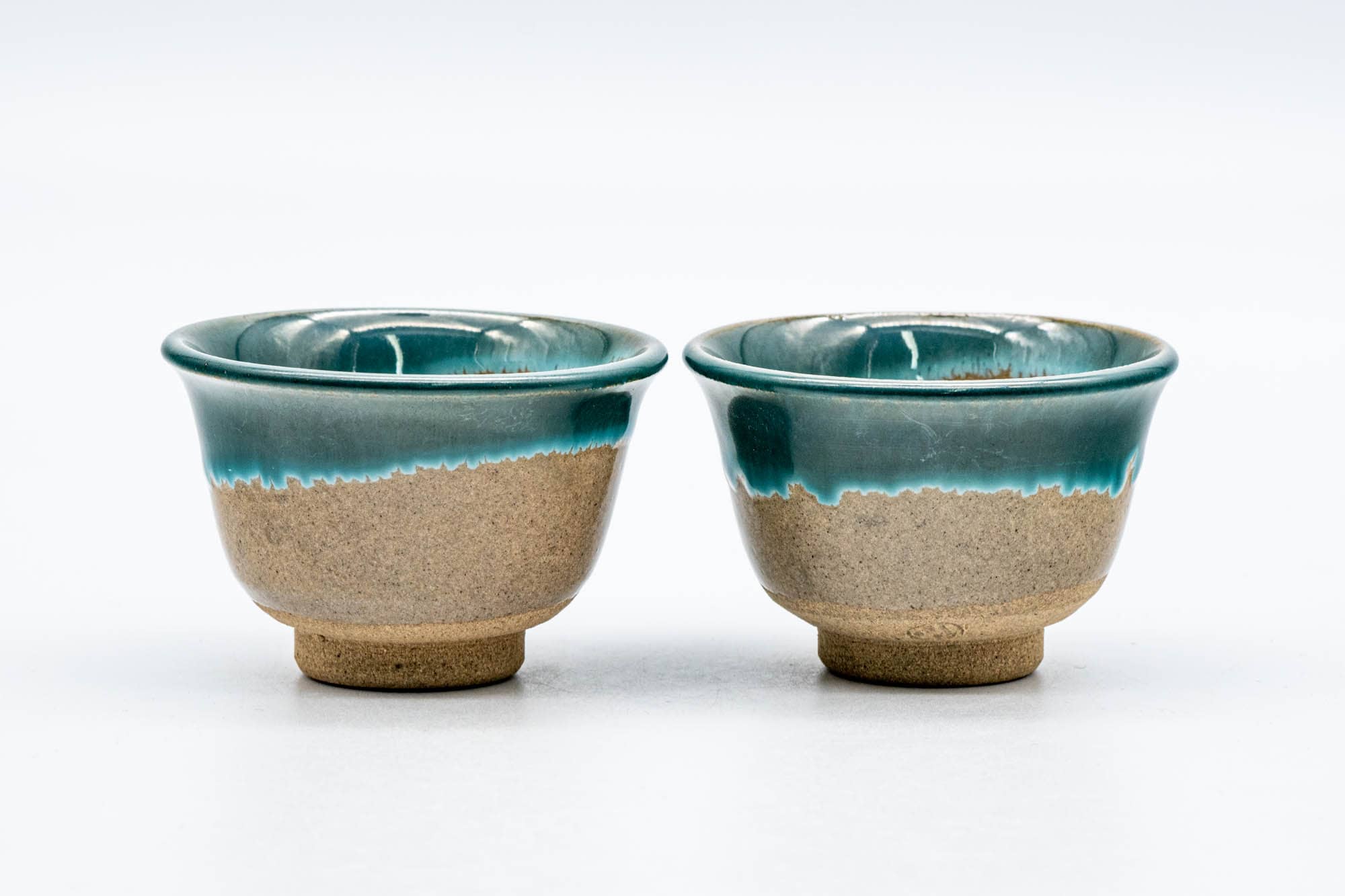 Japanese Teacups - Pair of Beige Green Drip-Glazed Agano-yaki Yunomi - 60ml