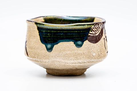 Japanese Matcha Bowl - 野田東山 Noda Higashiyama - 長曽窯 Nagaso Kiln - Ao-Oribe Chawan - 300ml