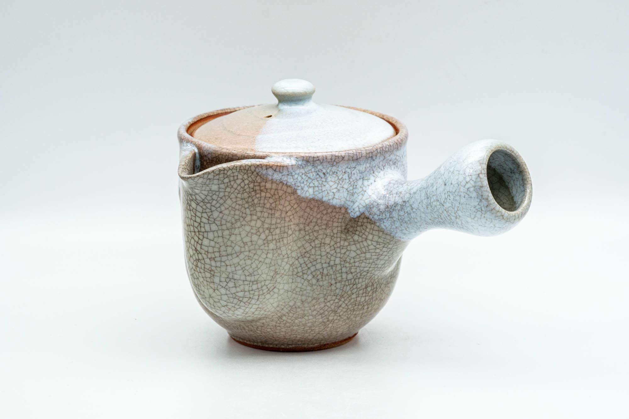 Japanese Tea Set - Beige White Glazed Hagi-yaki Do-ake Kyusu Teapot with 5 Yunomi Teacups - Tezumi