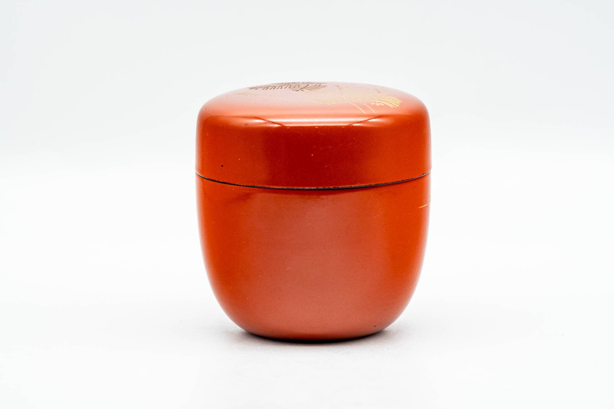 Japanese Natsume - Orange Lacquer Gold Geometric Matcha Tea Caddy - 100ml