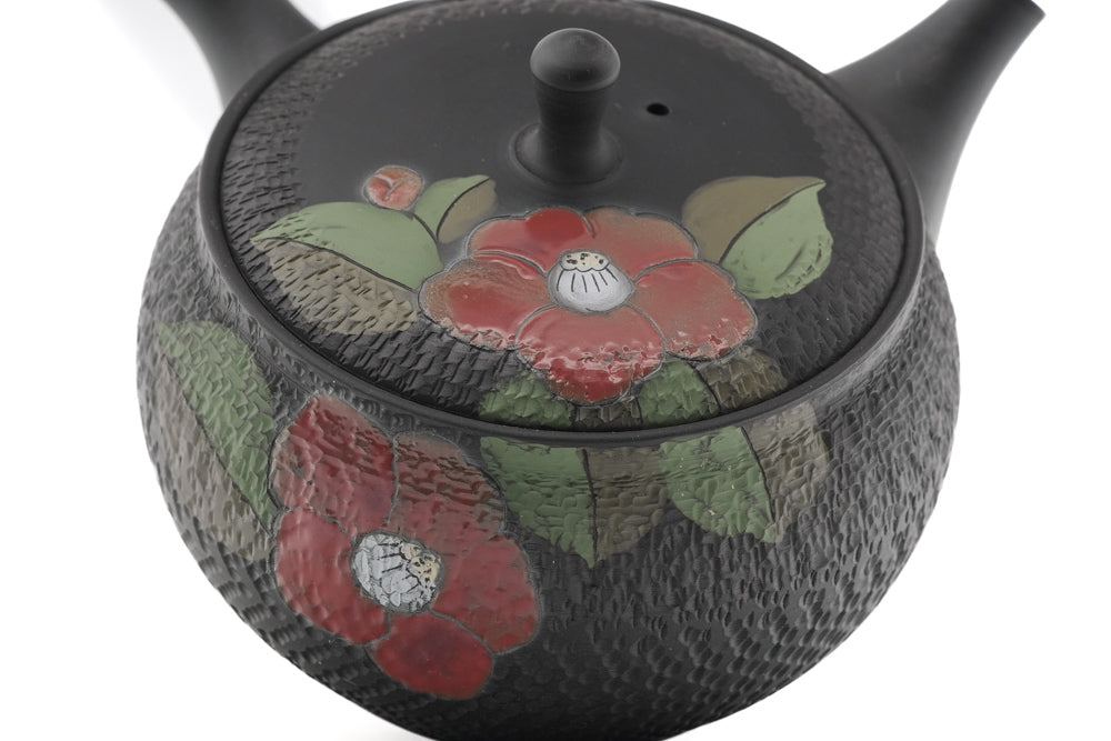 Japanese Kyusu - 玉光 Gyokko Kiln - Red Camellias Kokudei Tokoname Teapot - 300ml