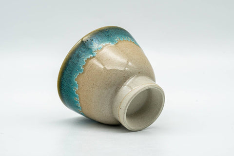 Tezumi — Japanese Teacup - Small Turquoise Drip-Glazed Agano-yaki Guinomi - 40ml — top-down view of the interior