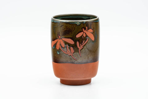 Tezumi — Japanese Teacup - Floral Brown Glazed Tokoname-yaki Yunomi - 180ml — front view