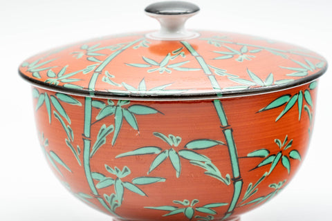 Japanese Teacup - Green Bamboo Red Arita-yaki Lidded Yunomi - 120ml