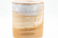 Single Hagi-yaki yunomi, front view showing the beige-to-white glaze gradient