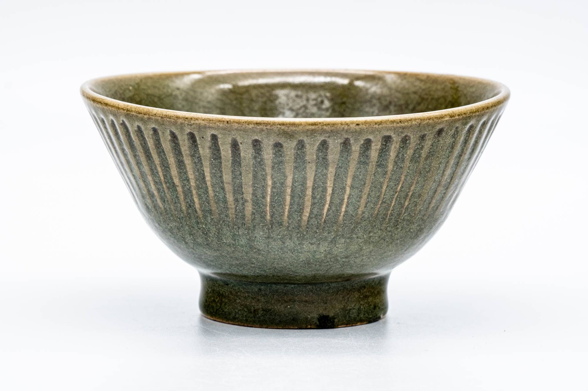 Japanese Matcha Bowl - Striped Green Celadon Chawan - 250ml