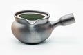Dark yohen lidless kyusu, front view with the spout to the left and open top