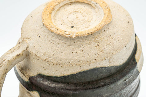 Tezumi — Japanese Teacup - Abstract Brown White Glazed Ushirode Yunomi - 200ml — inverted showing the foot ring