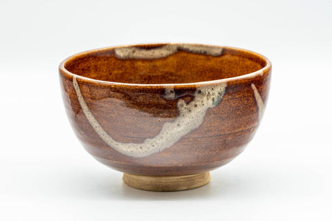 Japanese Matcha Bowl - Mottled Orange Glaze Wan-nari Chadamari Chawan - 300ml - front view of the bowl
