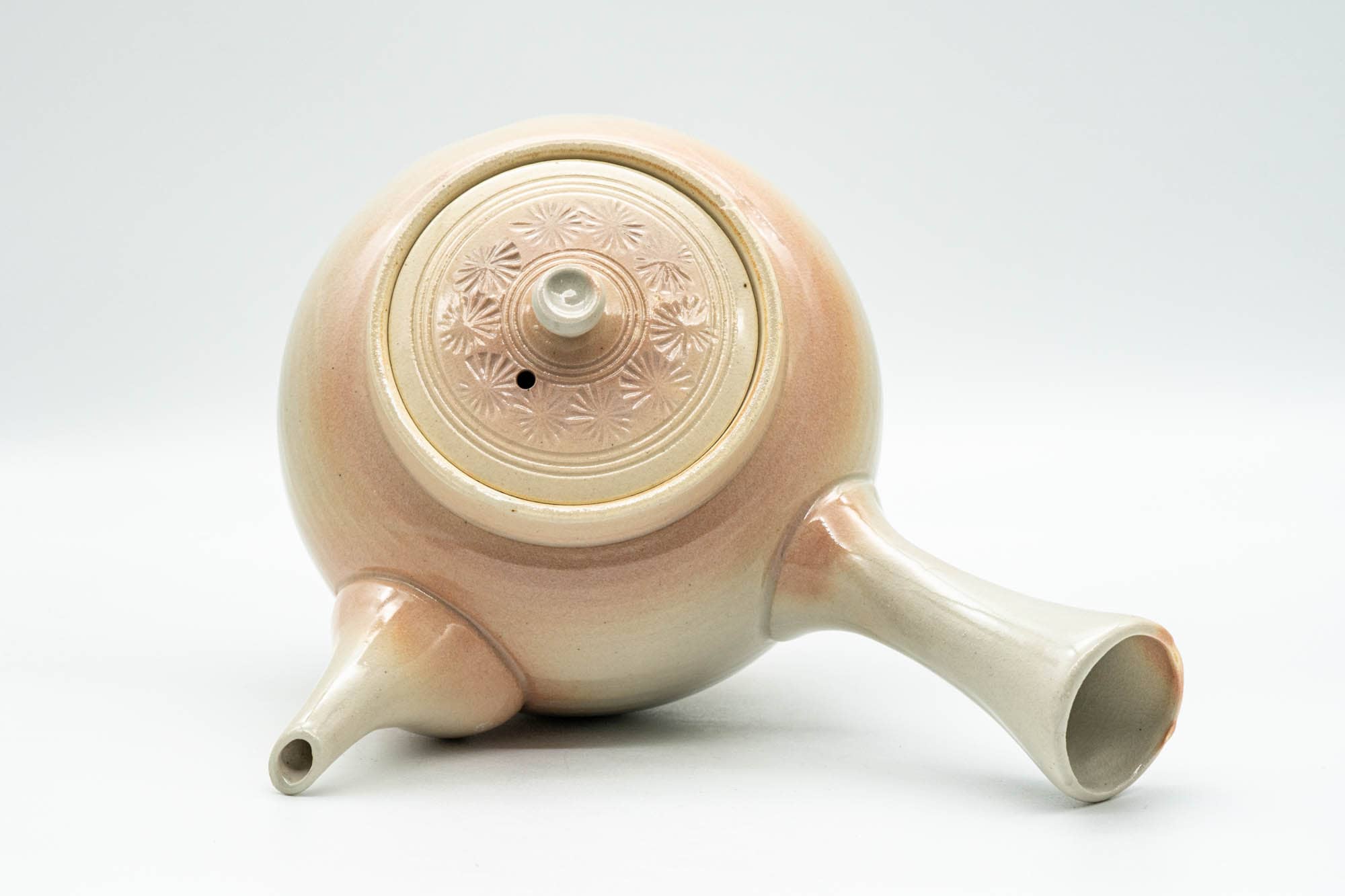 Japanese Kyusu - Beige Pink Chrysanthemum Hagi-yaki Do-ake Teapot - 400ml