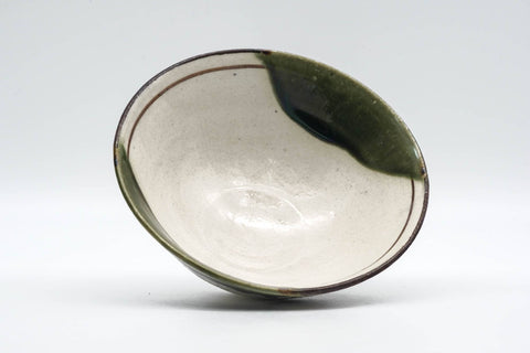 Japanese Matcha Bowl - Abstract Green White Glazed Oribe-yaki Chawan - 150ml