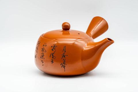 Japanese Kyusu - Kanji Engraved Tokoname-yaki Mesh Teapot - 400ml - Tezumi