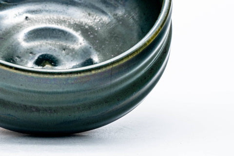 Tezumi — Japanese Matcha Bowl - Green Glazed Thumb-Indented Spiraling Chawan - 200ml — closeup of the foot