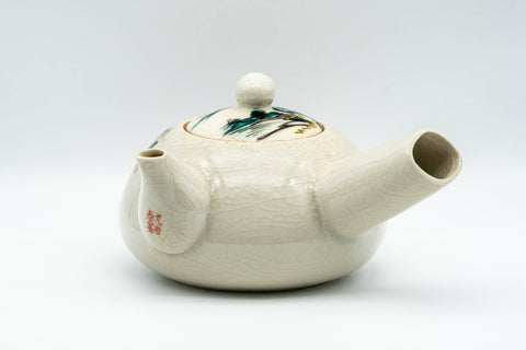 Japanese Kyusu - Beige Countryside Motifs Kutani-yaki Debeso Teapot - 450ml - Tezumi
