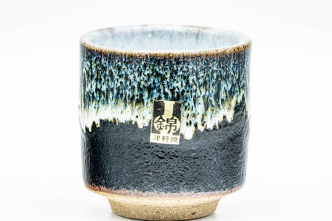 Tezumi — Japanese Teacups - Set of 5 Jet Black Blue Drip-Glazed Yunomi - 80ml — top-down view of the interior