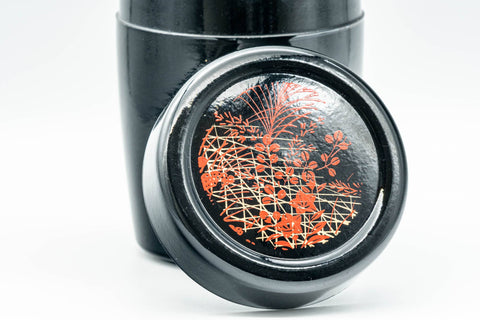 Japanese Chazutsu - Floral Black Lacquer Tea Canister - 200ml - Tezumi
