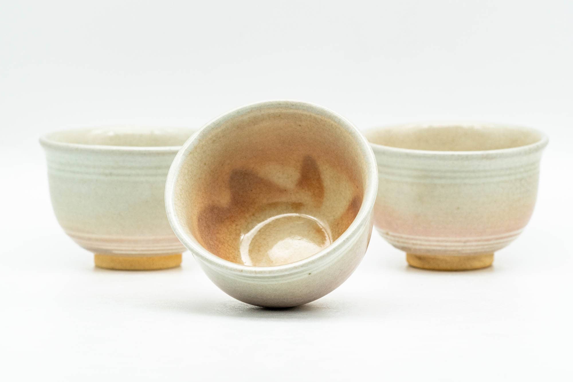 Japanese Teacups - Set of 3 Tiny Spiraling Hagi-yaki Guinomi - 35ml