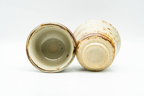 Japanese Tea Set - Beige Hakeme Glazed Houhin Teapot with 2 Yunomi Teacups