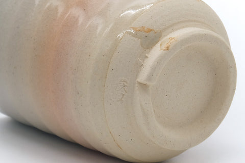 Tezumi — Japanese Teacups - Pair of Meoto Hagi-yaki Yunomi — tipped to show the interior