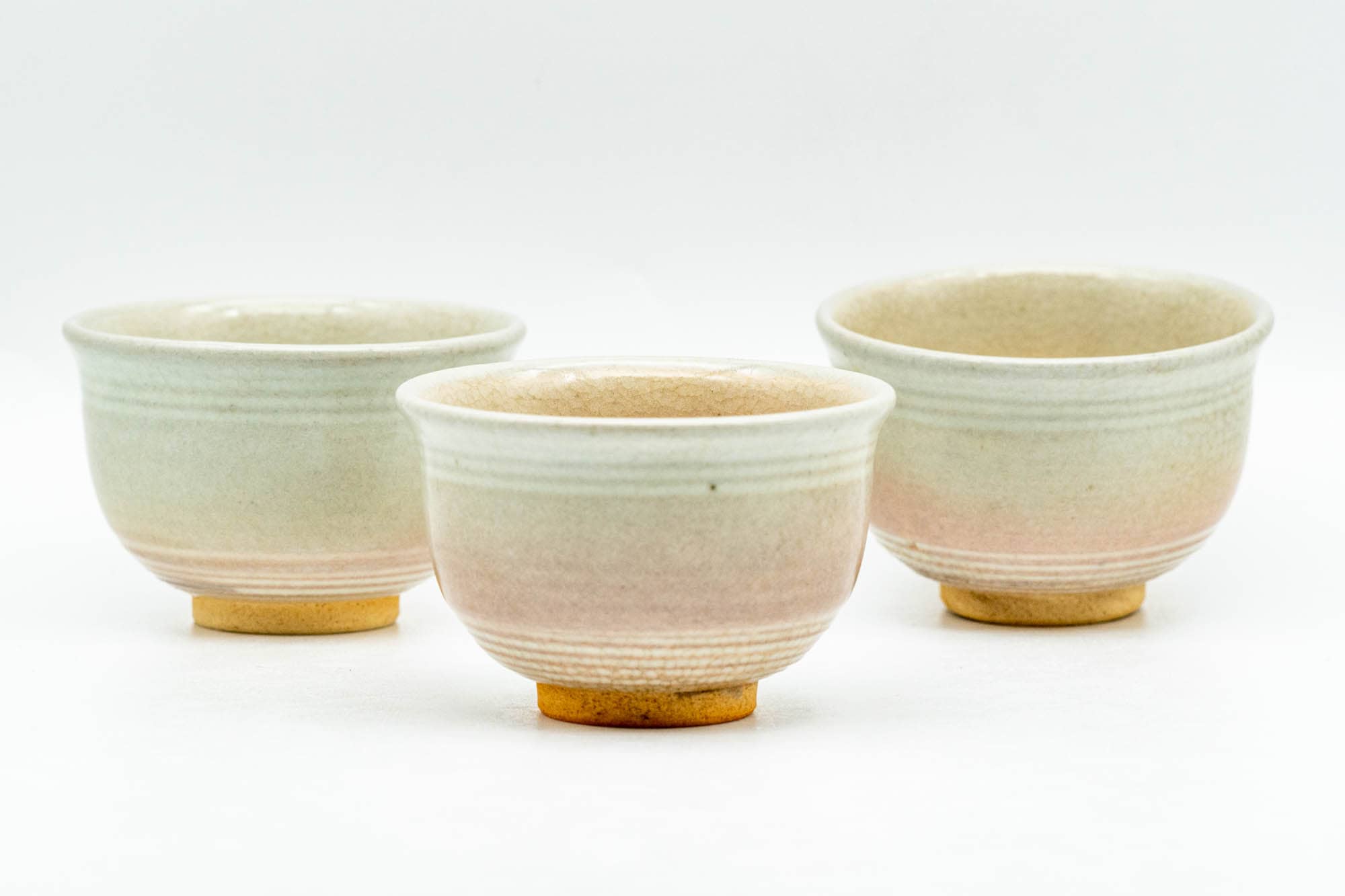 Japanese Teacups - Set of 3 Tiny Spiraling Hagi-yaki Guinomi - 35ml