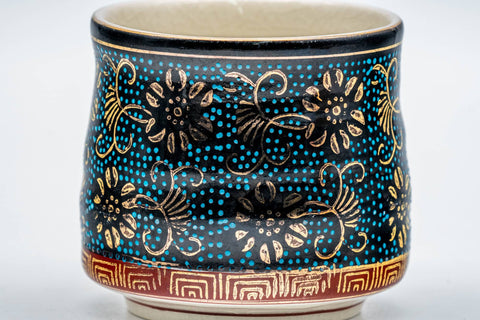 Japanese Teacup - Aochiba Blue Gold Floral Kutani-yaki Yunomi - 170ml