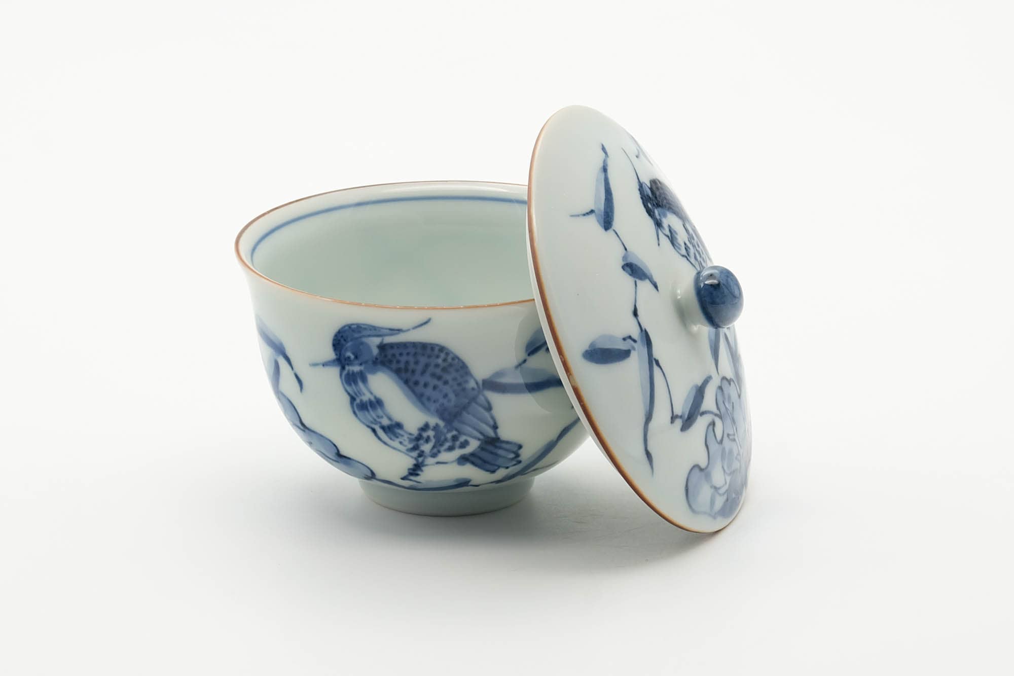 Japanese Teacup - Blue Bird Floral Arita-yaki Lidded Yunomi - 150ml