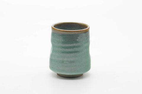 Tezumi — Japanese Teacup - Teal Speckled Thumb-Indented Yunomi - 180ml — top-down view of the interior
