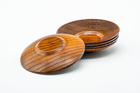 Japanese Chataku - Set of 5 Small Spiraling Woodgrain Tea Saucers