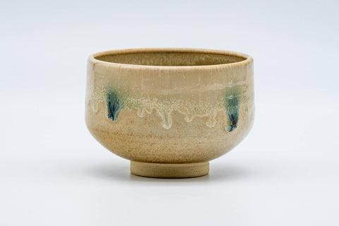Tezumi — Japanese Matcha Bowl - Tiny Beige Green Hare's Fur Glazed Kiyomizu-yaki Chawan - 100ml — three-quarter view