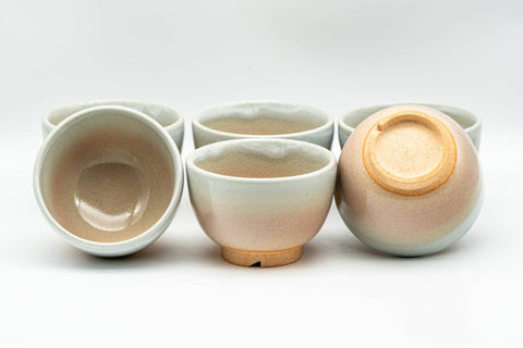 Japanese Tea Set - 天鵬山 Tsubaki Kiln - Hagi-yaki Kyusu Teapot with 6 Yunomi Teacups in Wooden Box