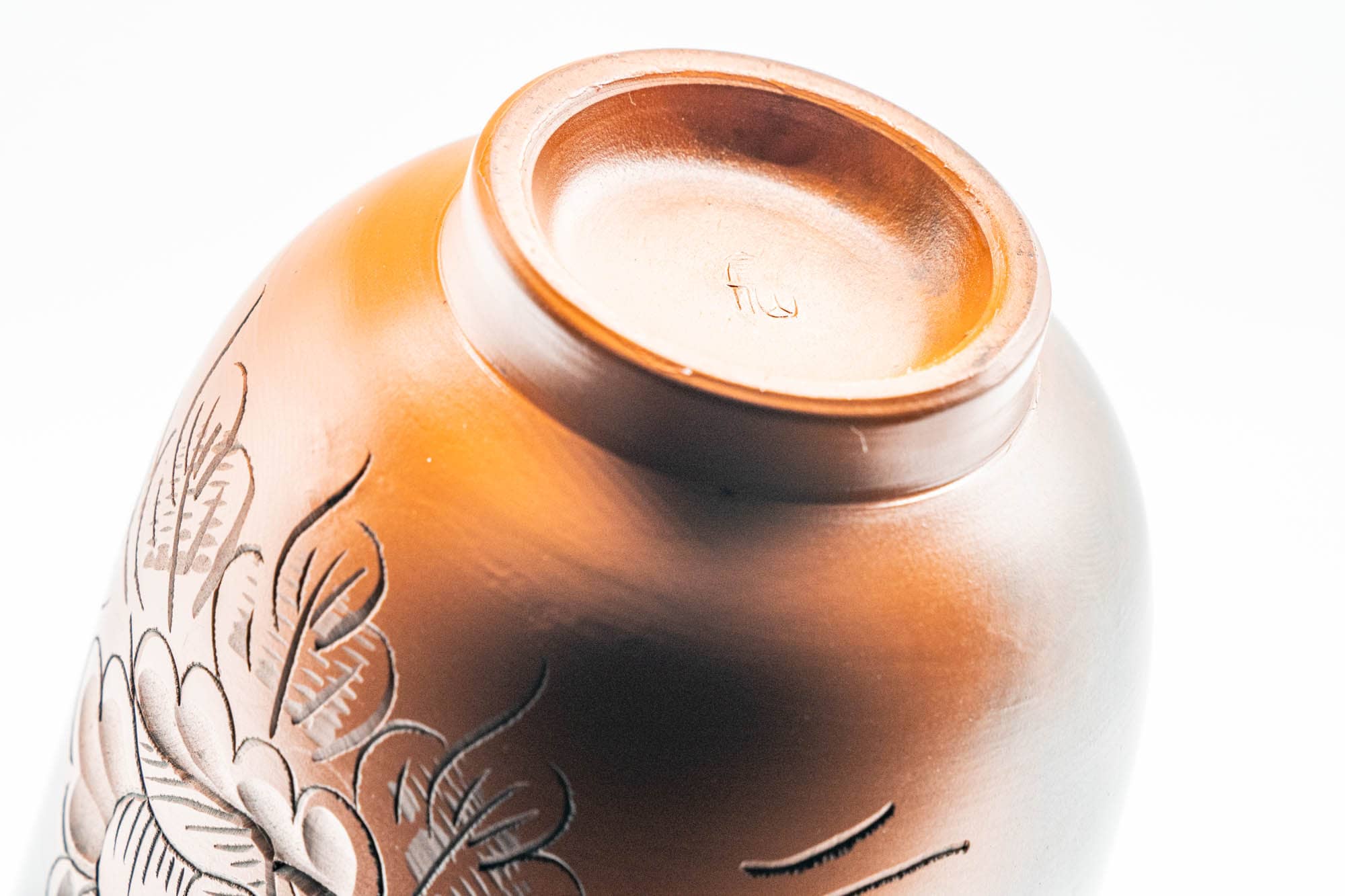 Japanese Teacup - Camellia Engraved Yohen Tokoname-yaki Yunomi - 150ml