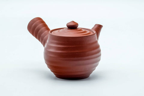 Japanese Kyusu - Spiraling Red Shudei Tokoname-yaki Ceramic Filter Teapot - 260ml