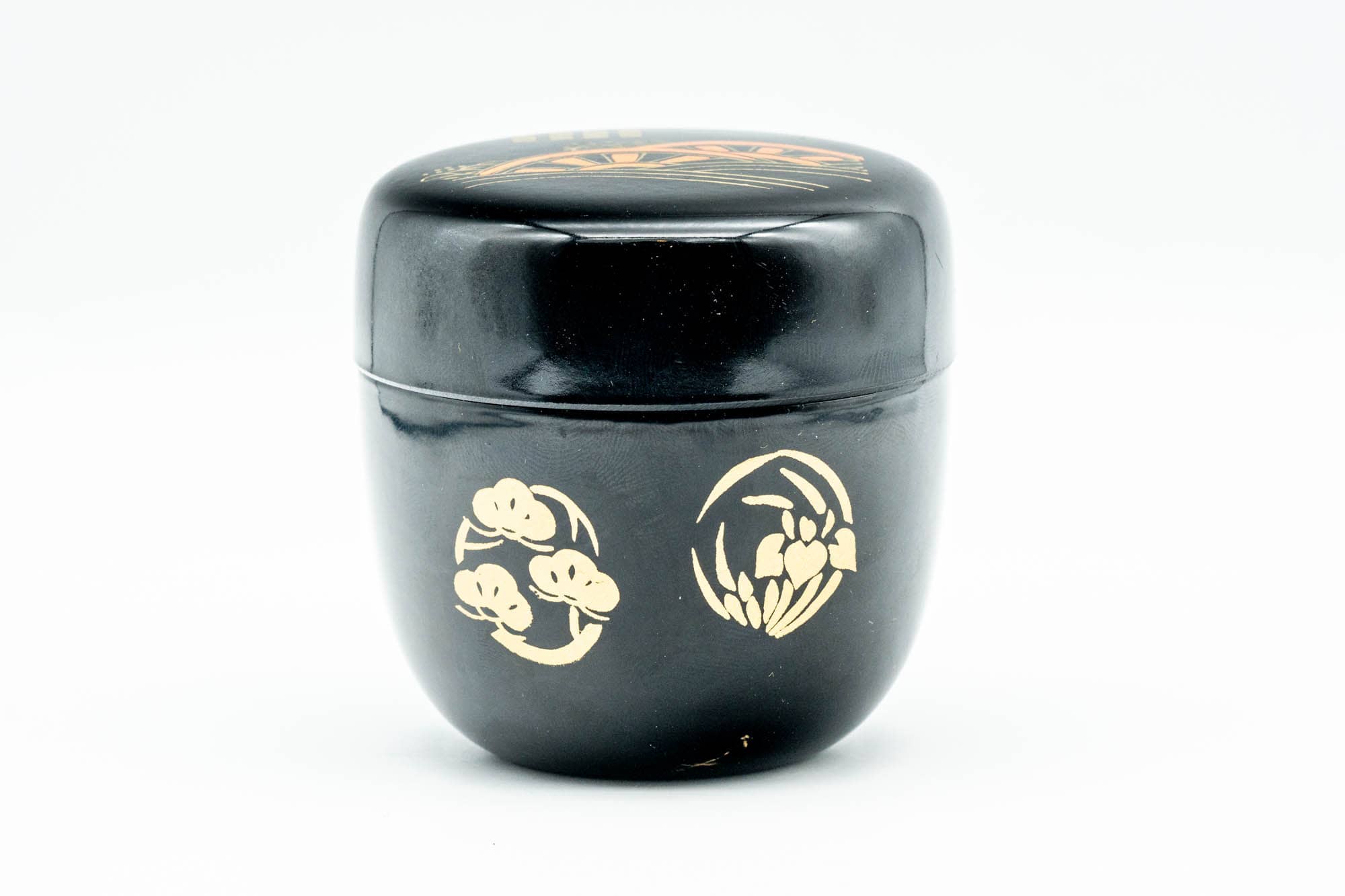 Japanese Natsume - Floral Water Wheel Black Urushi Lacquer Matcha Tea Caddy - 100ml