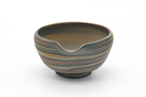 Tezumi — Japanese Katakuchi - Green Nerikomi Handleless Yuzamashi - 245ml — front view from another angle