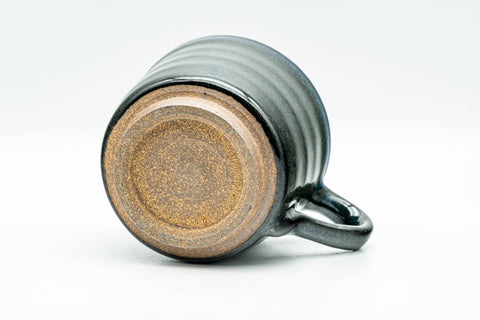 Japanese Teacup - Black Blue Glazed Ushirode Rear-Handled Teacup - 140ml